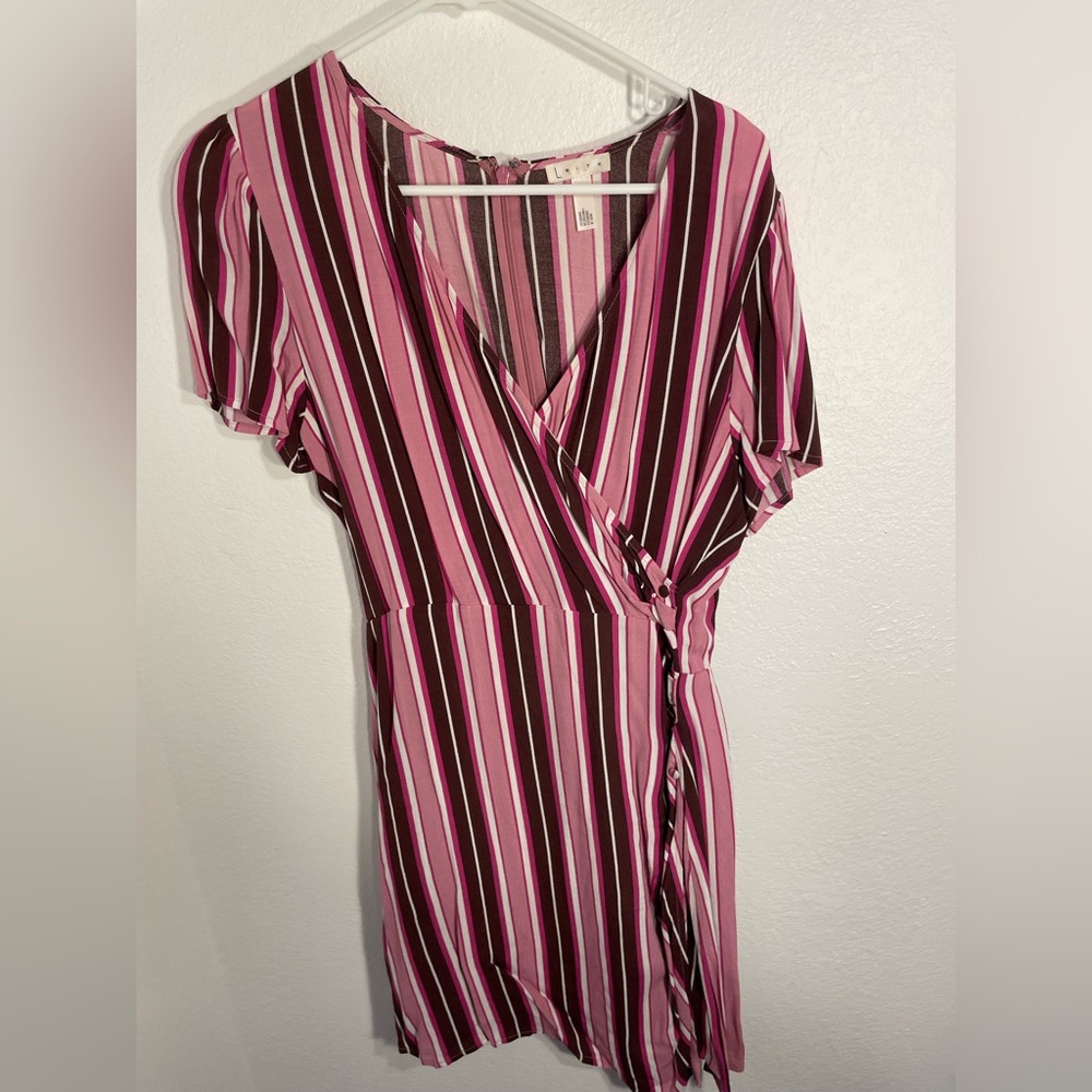 Leith Pink and Brown Striped Mini Dress size 8